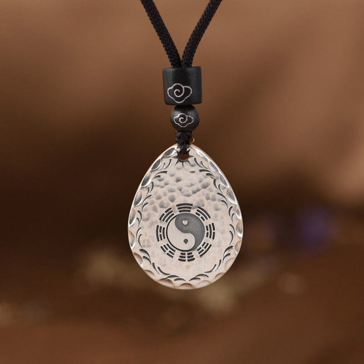 Buddha Stones Vintage 999 Sterling Silver Yin Yang Bagua Water Drop Design Balance Harmony Necklace Pendant