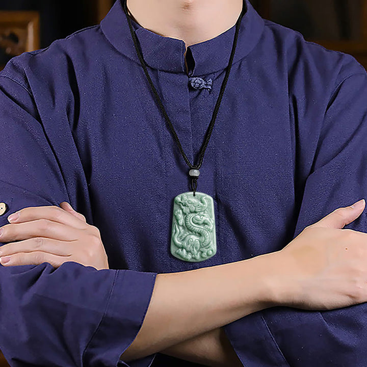 Buddha Stones Year of the Dragon Chinese Zodiac Dragon Jade Success Amulet Necklace Pendant