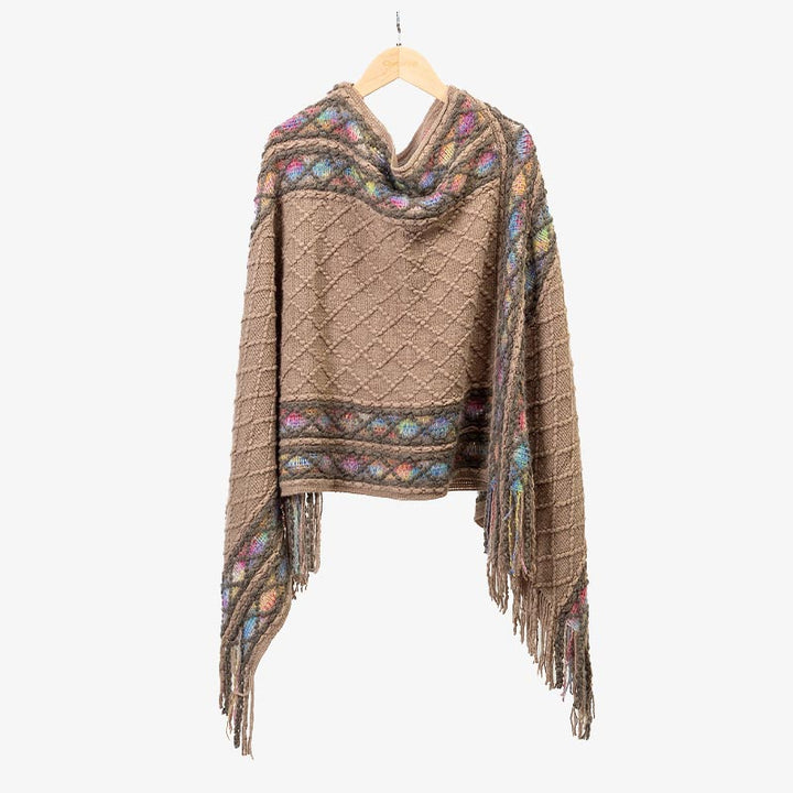 Buddha Stones Tibetan Colorful Striped Rhombus Pattern Shawl Tassels Pullover Winter Cozy Travel Scarf Wrap