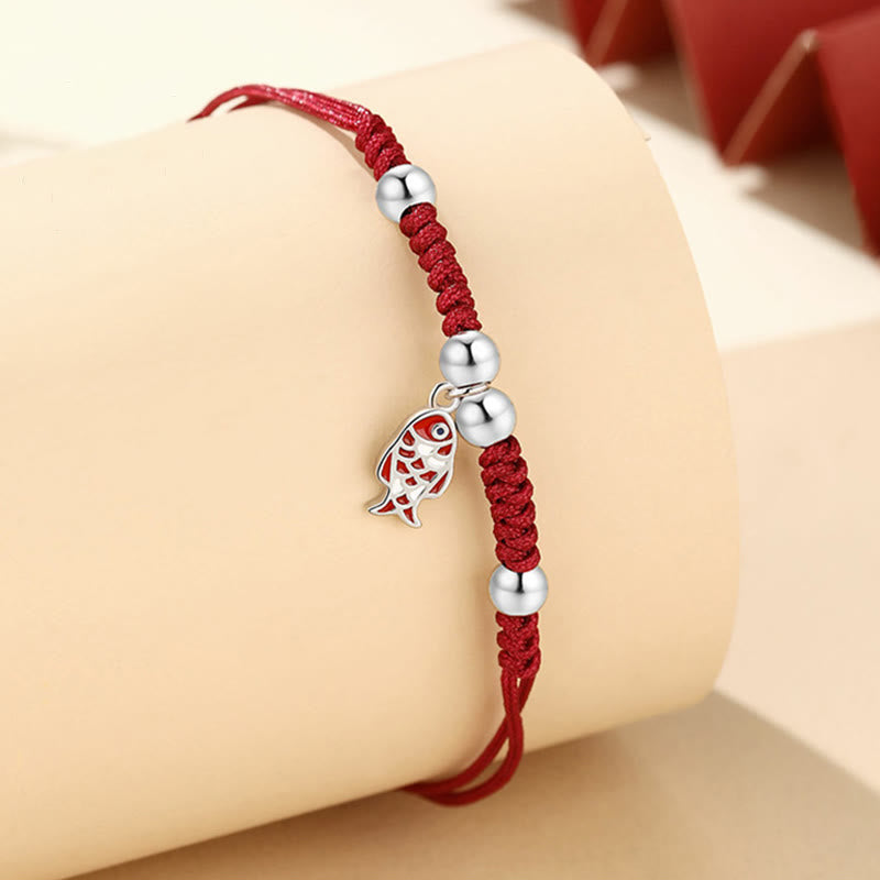 Buddha Stones 925 Sterling Silver Luck Koi Fish Wealth Handcrafted Braided Red Bracelet