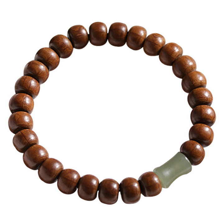 Buddha Stones Natural Abelia Biflora Wood Hetian Jade Bamboo Bead Warding Off Evil Spirits Bracelet