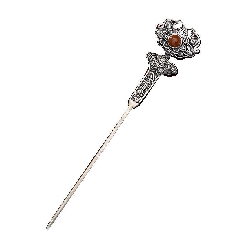 Red Agate Peony Flower Confidence Hairpin