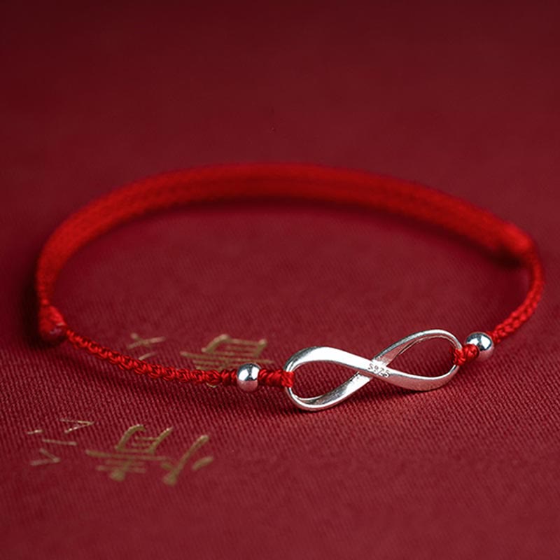 Buddha Stones 925 Sterling Silver Endless Knot Protection Luck Red String Bracelet Anklet