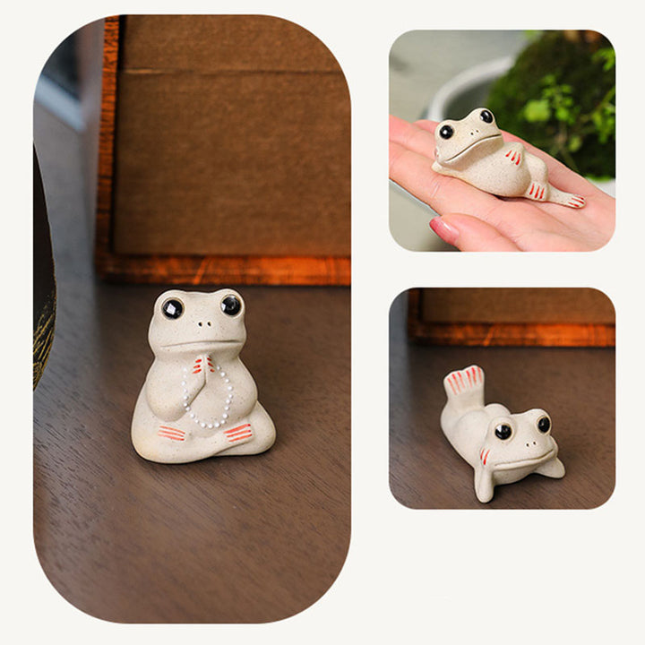 Buddha Stones Mini Small Praying Frog Ceramic Wealth Prosperity Home Tea Pet Figurine Decoration