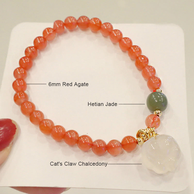 Buddha Stones Red Agate Chalcedony Cat Paw Jade Confidence Bracelet