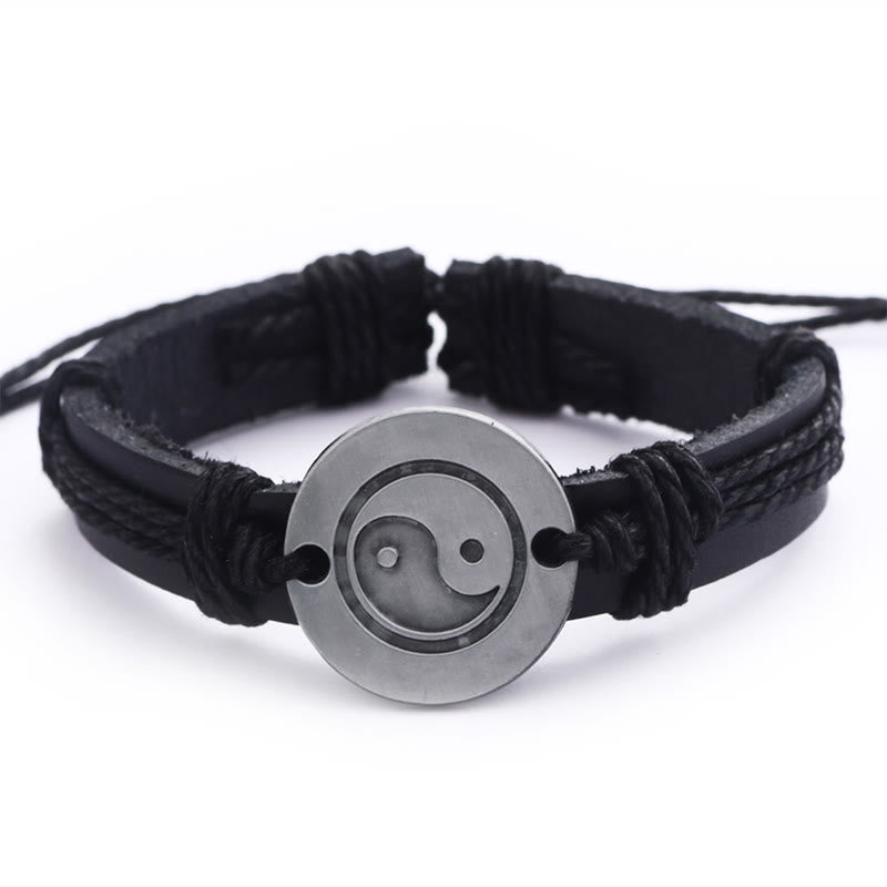 Buddha Stones Retro Yin Yang Leather Harmony String Bracelet