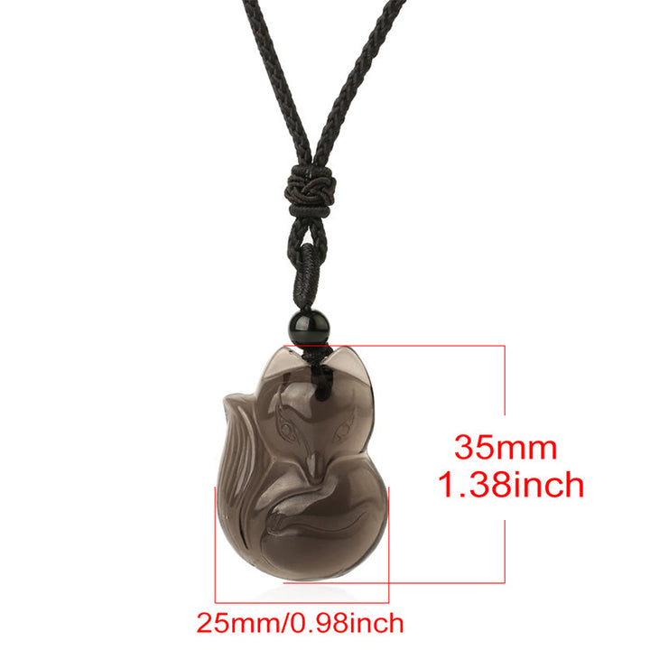 Buddha Stones Natural Black Obsidian Tiger Eye Ice Obsidian Fox Pendant Amulet Necklace