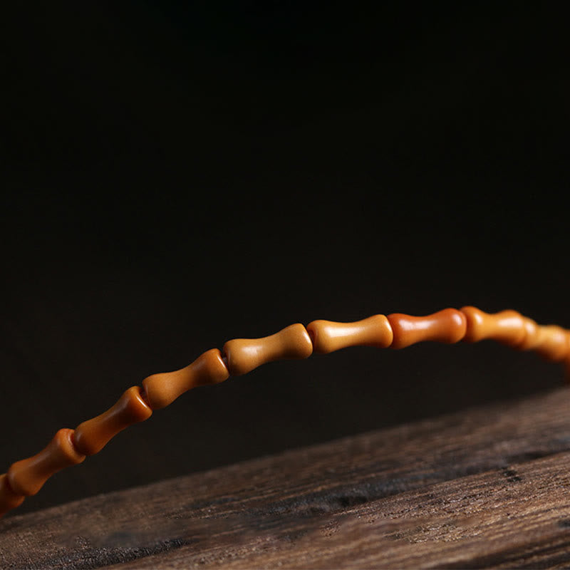 Buddha Stones Natural Olive Pit Green Aventurine Bamboo Pattern Luck Bracelet