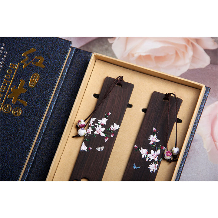 Buddha Stones Butterfly Flower Ebony Wood Bookmarks With Gift Box