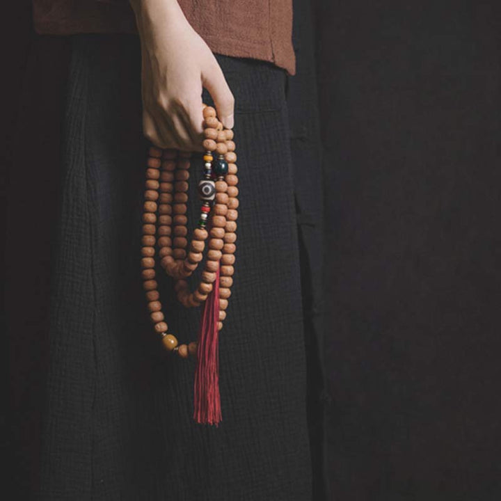 108 Mala Beads Bodhi Seed Dzi Bead Peace Tassel Bracelet