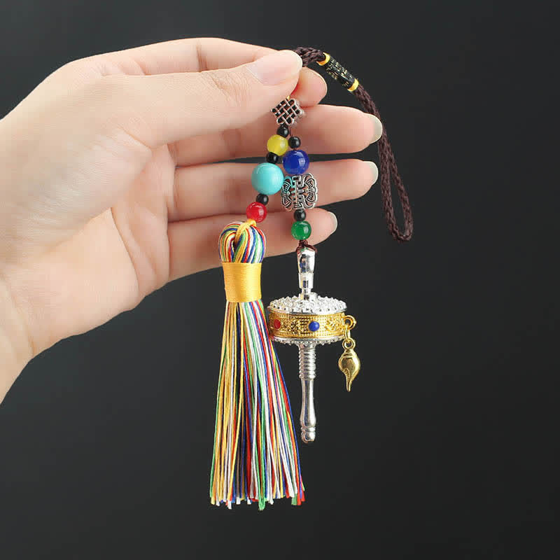 Tibet Om Mani Padme Hum Prayer Wheel Tassel Bag Car Hanging Decoration