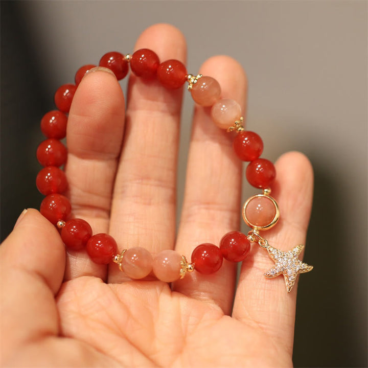 Sun Stone Peach Moonstone Red Agate Crystal Star Wealth Bracelet