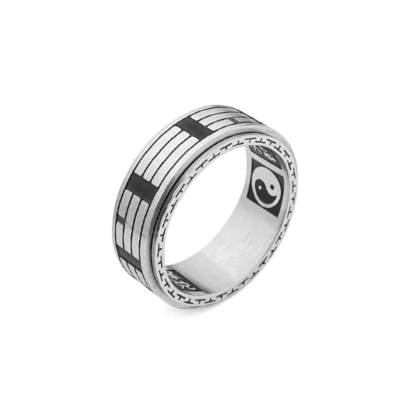 Buddha Stones Bagua Yin Yang Titanium Steel Balance Rotatable Ring