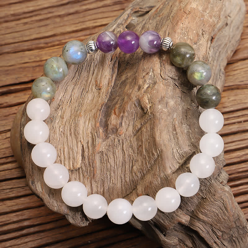 108 Mala Beads White Agate Amethyst Black Glitter Stone Protection Bracelet