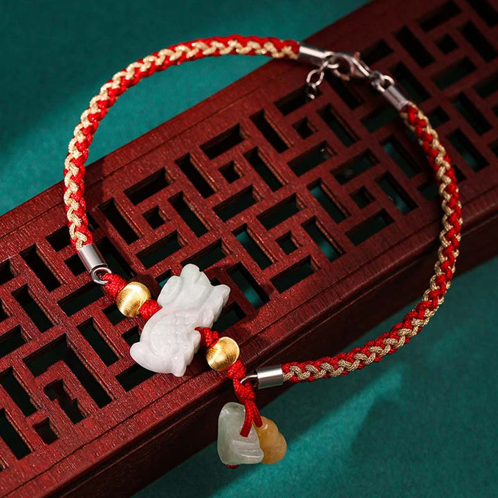 Buddha Stones Chinese Zodiac Jade Prosperity Red String Bracelet Anklet