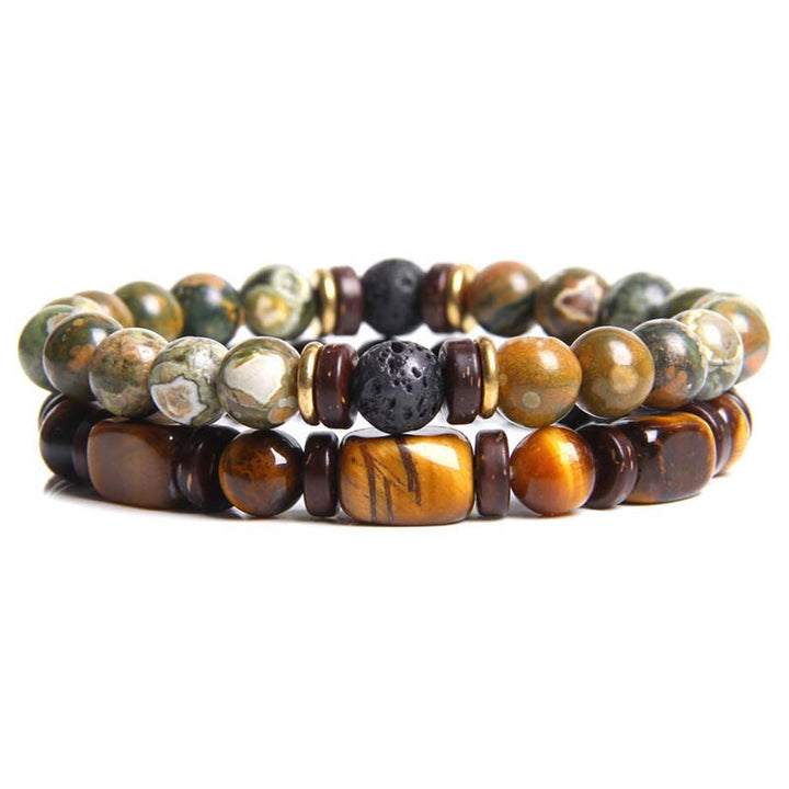 Buddha Stones 2PCS Healing Crystal Emperor Stone Tiger Eye Bead Bracelet