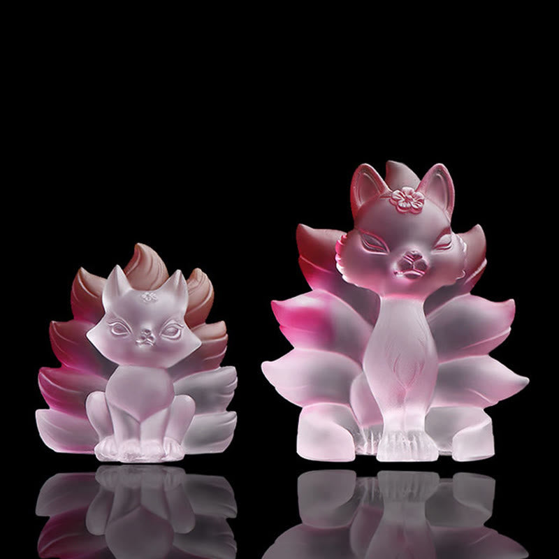 Buddha Stones Small Nine Tailed Fox Success Strength Home Figurine Decoration