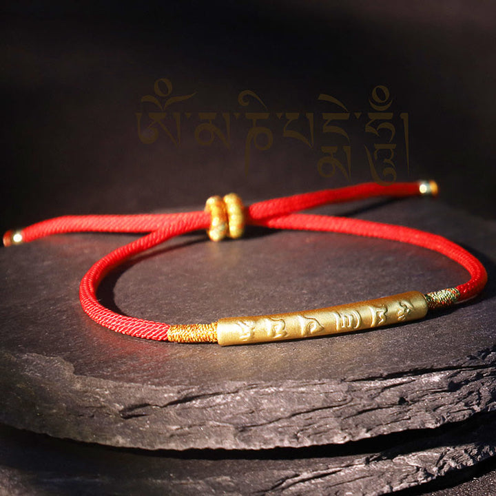 Buddha Stones Tibetan Buddhist Handmade Om Mantra Lucky Red String Bracelet