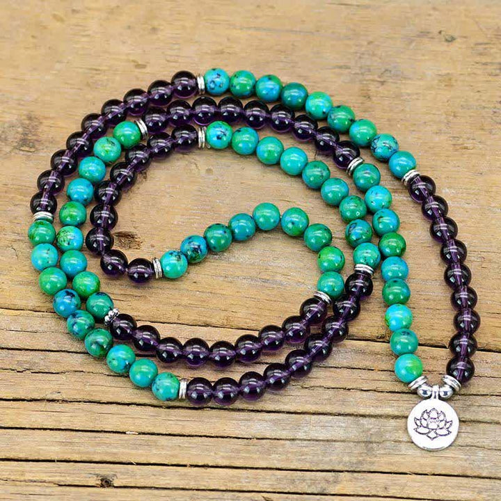 Amethyst Green Aventurine Spiritual Lotus Charm Bracelet