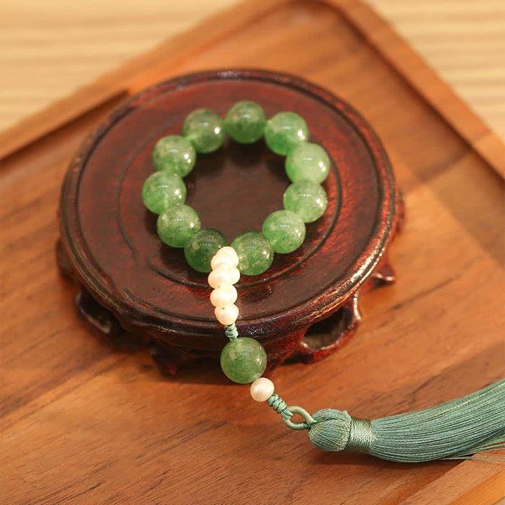 Green Strawberry Quartz Pearl Soothing Wrist Mala