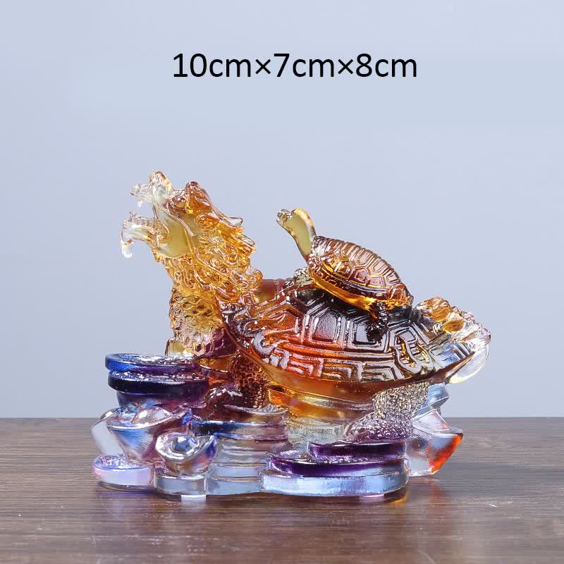 Buddha Stones Feng Shui Dragon Turtle Coins Handmade Liuli Crystal Luck Art Piece Home Office Decoration