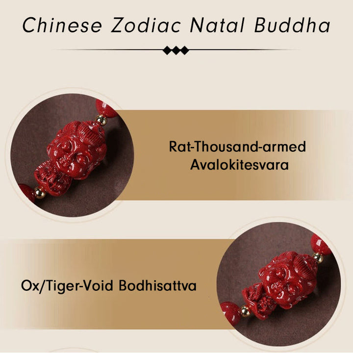 Buddha Stones Chinese Zodiac Natal Buddha Cinnabar Amulet Blessing String Bracelet