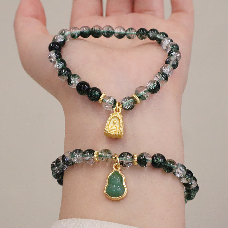 Buddha Stones Natural Green Phantom Confidence Gourd Buddha Charm Bracelet