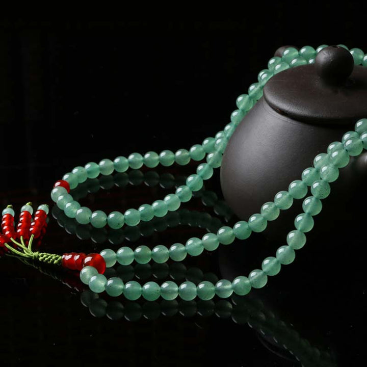 108 Beads Green Aventurine Red Agate Luck Mala Bracelet