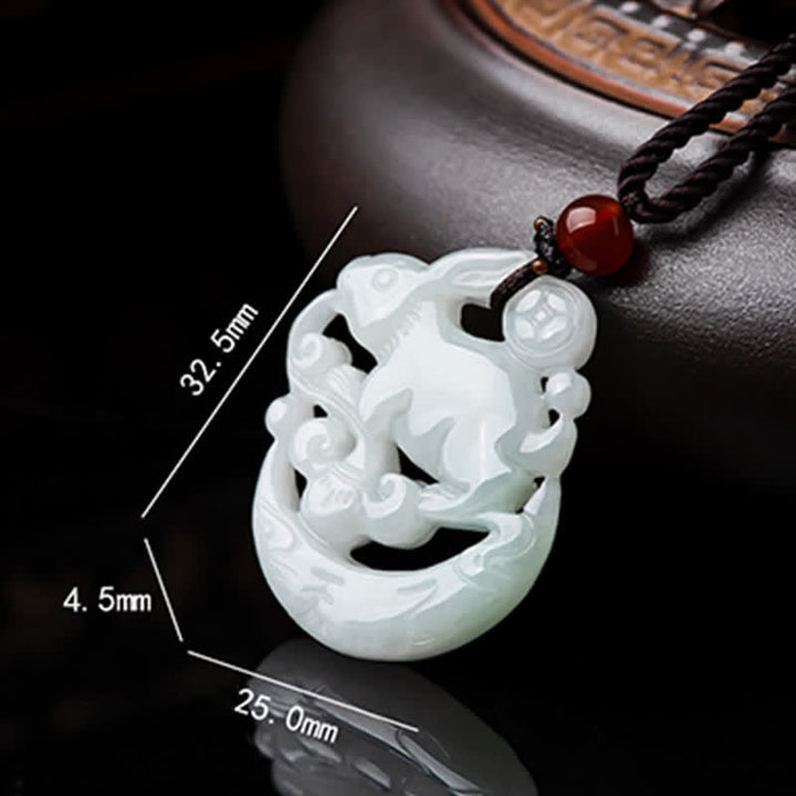 Year of the Rabbit White Jade Crescent Moon Protection Necklace Pendant