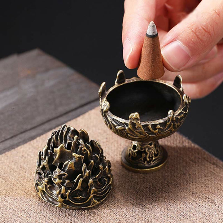 Tibetan Mini Mountain Pattern Meditation Copper Alloy Incense Burner