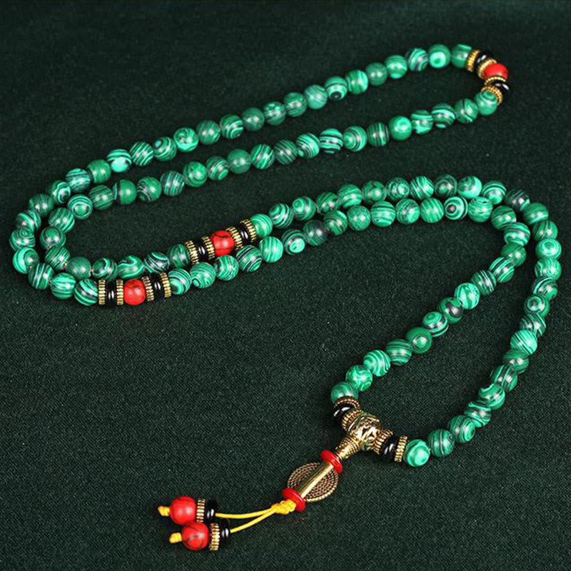 Buddha Stones Tibetan 108 Mala Malachite Beads Bracelet Necklace