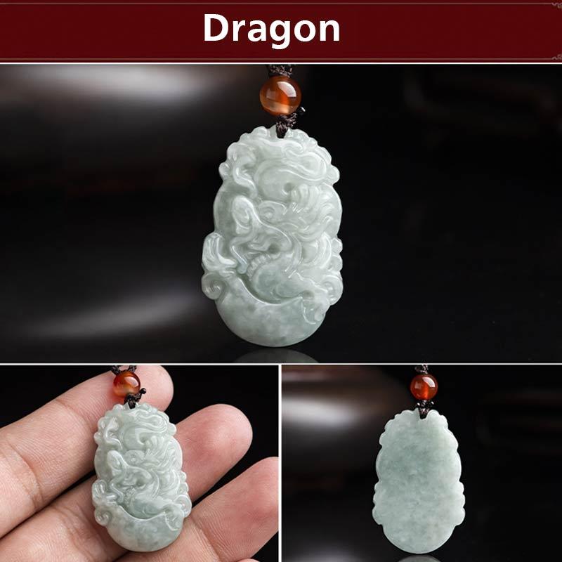 Buddha Stones Natural Jade 12 Chinese Zodiac Sucess Pendant Necklace