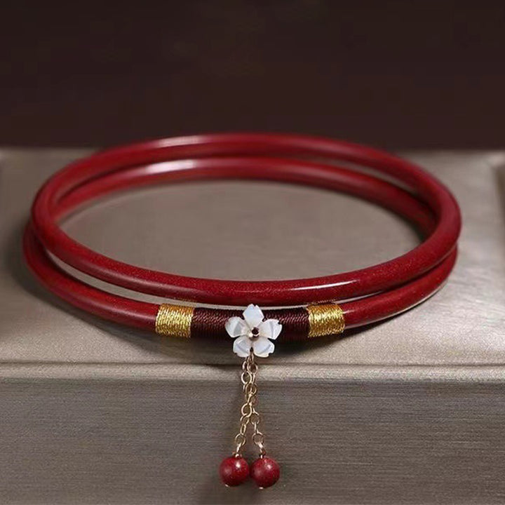 Buddha Stones 2Pcs Cinnabar Flower Blessing Bangle Charm Bracelet