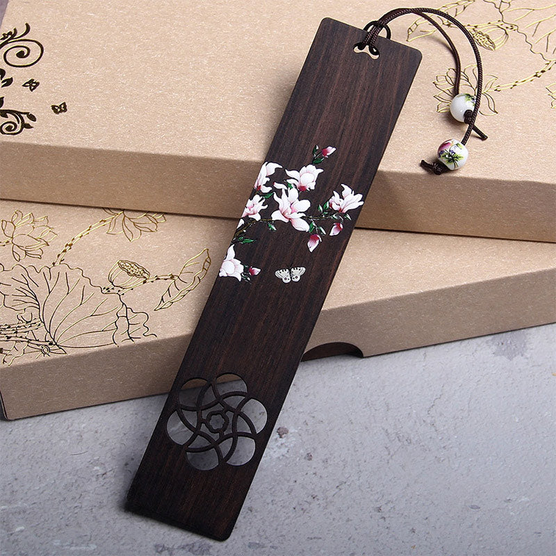 Buddha Stones Butterfly Flower Ebony Wood Bookmarks With Gift Box