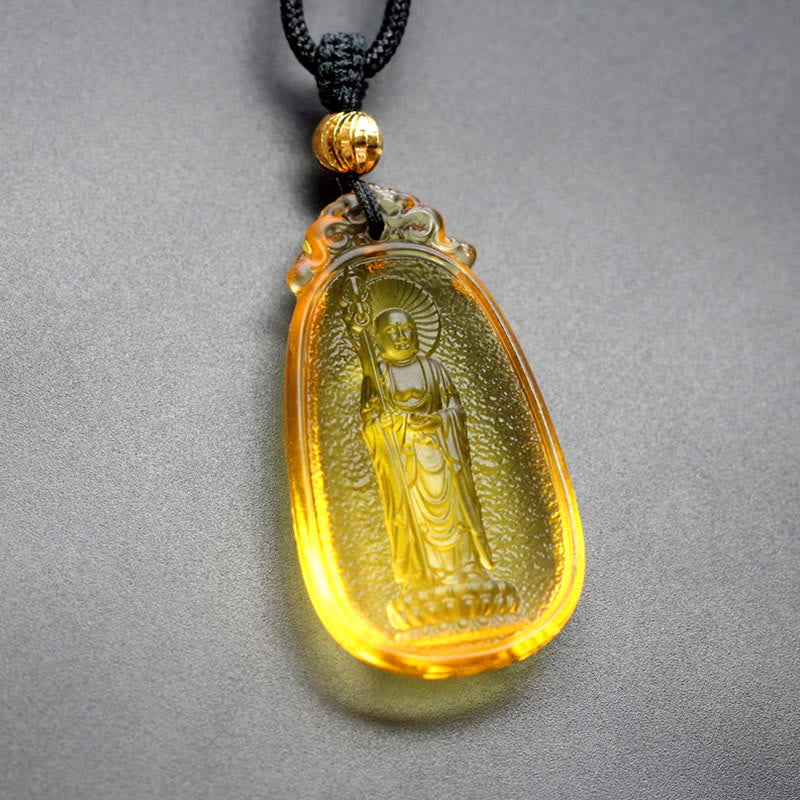 Buddha Stones Ksitigarbha Buddha Liuli Crystal Serenity Amulet Necklace Pendant