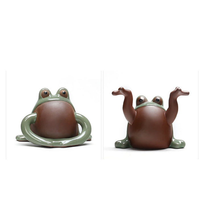 Buddha Stones FengShui Wealth Lucky Cute Frog Ceramic Tea Pet Figurine Decoration