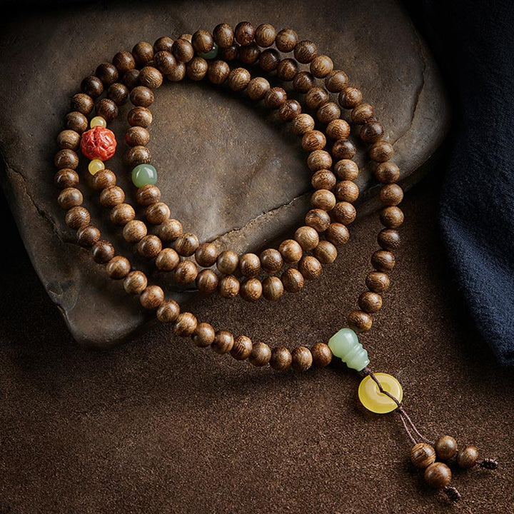 108 Mala Beads Kalimantan Agarwood Gourd Jade Amber Balance Bracelet