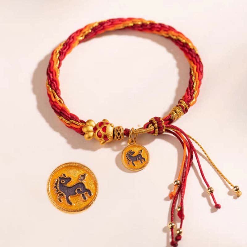 Buddha Stones Chinese Zodiac Handmade Koi Fish String Protection Reincarnation Knot Braid Bracelet