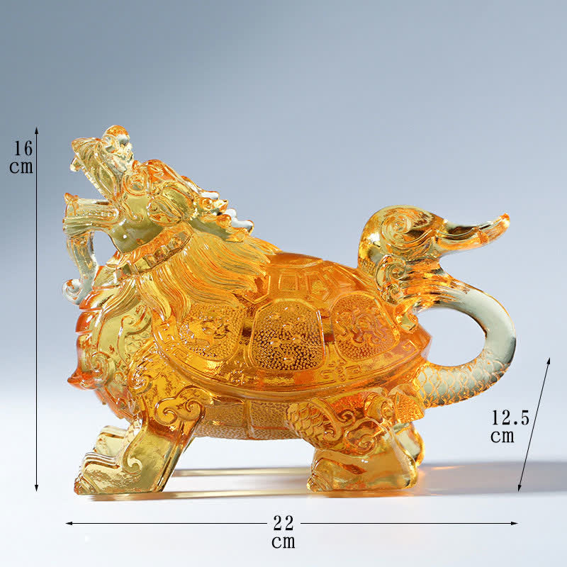 Feng Shui Dragon Turtle Handmade Liuli Crystal Art Piece Home Office Decoration