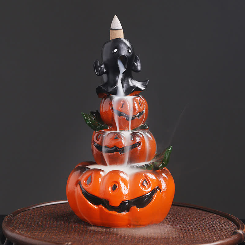 Halloween Pumpkins Ghost Resin Backflow Smoke Fountain Incense Burner Decoration