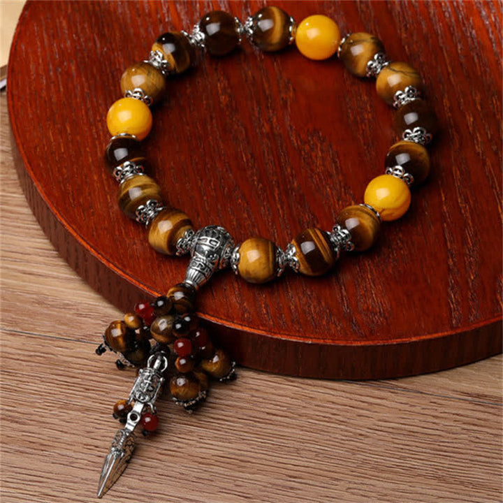 Natural Tiger Eye Red Agate Dragon Vein Agate Stone Vajra Dorje Power Healing Bracelet Car Decoration