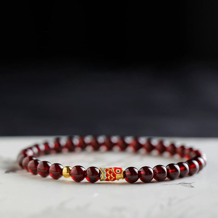 Buddha Stones 999 Gold Koi Fish Natural Garnet Protection Bracelet