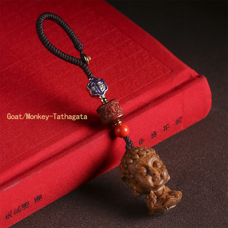 Chinese Zodiac Natal Buddha Green Sandalwood Om Mani Padme Hum Peace Key Chain