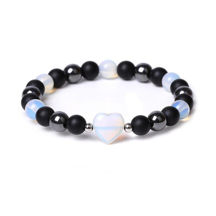 Buddha Stones Black Onyx Tiger Eye Stone Crystal Love Heart Protection Bracelet