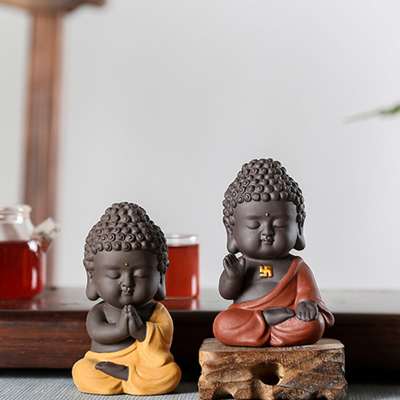 Buddha Stones Small Buddha Serenity Purple Clay Home Desk Decoration