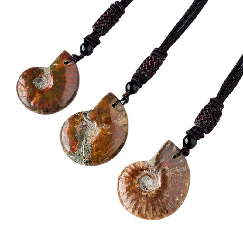 Buddha Stones Natural Ammonite Fossil Snail Pattern Meditation Healing Necklace Pendant