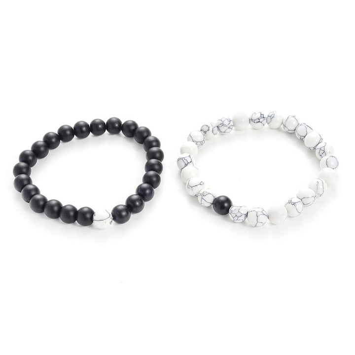 Buddha Stones 2pcs Natural Frosted Stone White Turquoise Bead Couple Bracelet