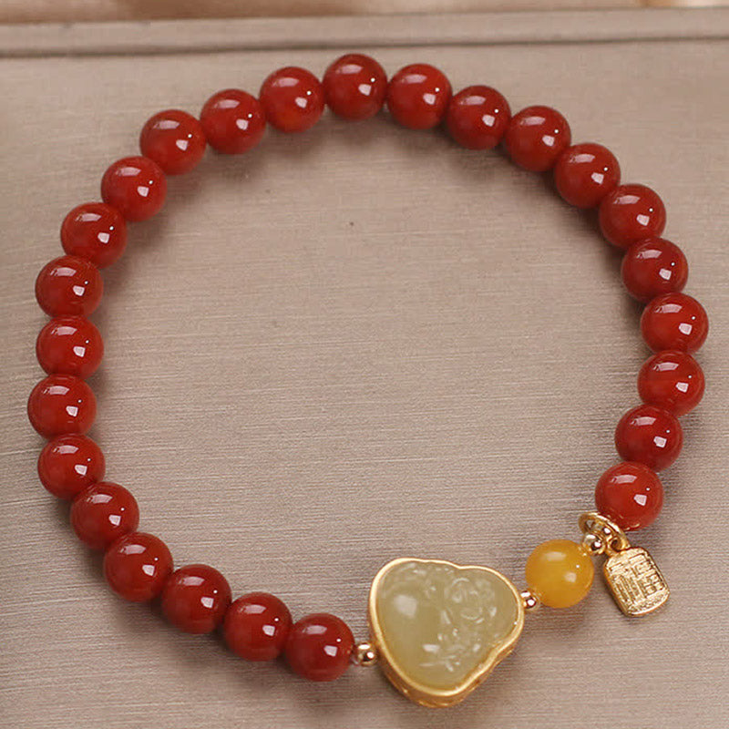 Buddha Stones Laughing Buddha Red Agate Jade Confidence Bracelet