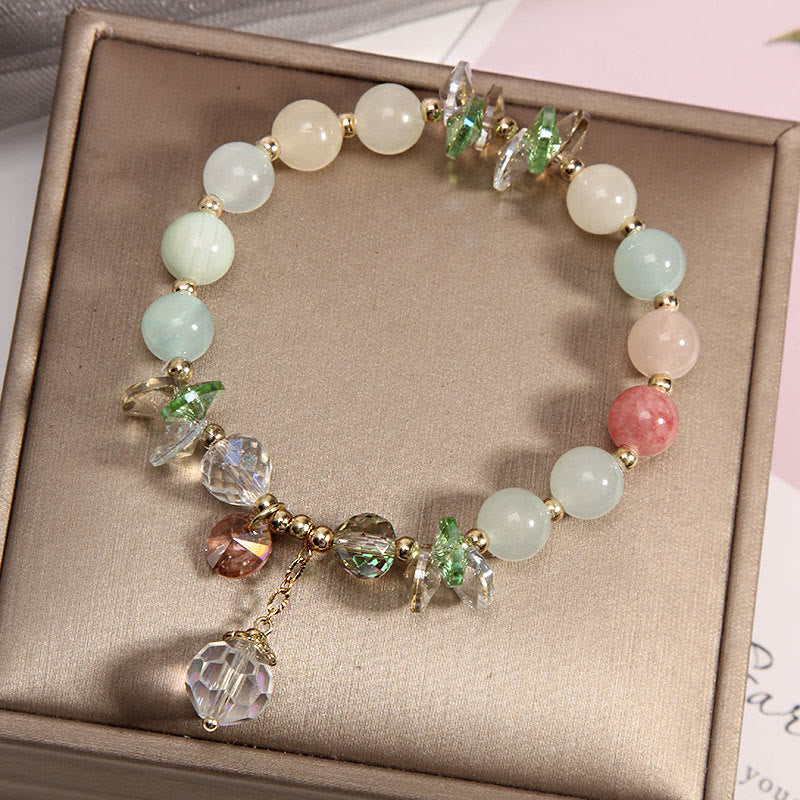 Buddha Stones Cat's Eye Pink Crystal Peace Charm Bracelet