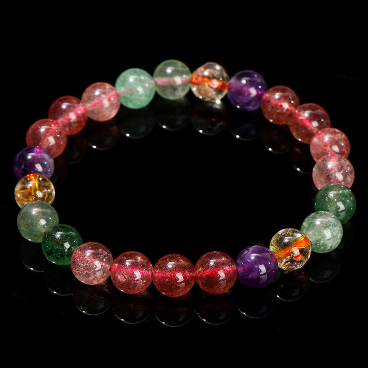 Buddha Stones Natural Multicolored Strawberry Quartz Love Healing Beaded Bracelet